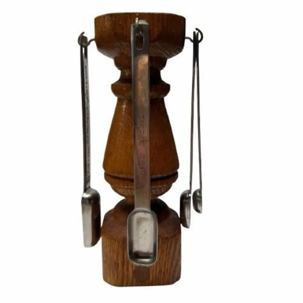 Vintage Wood Measuring Spoon Tree Stand Caddy Spoon Holder Handmade Signed